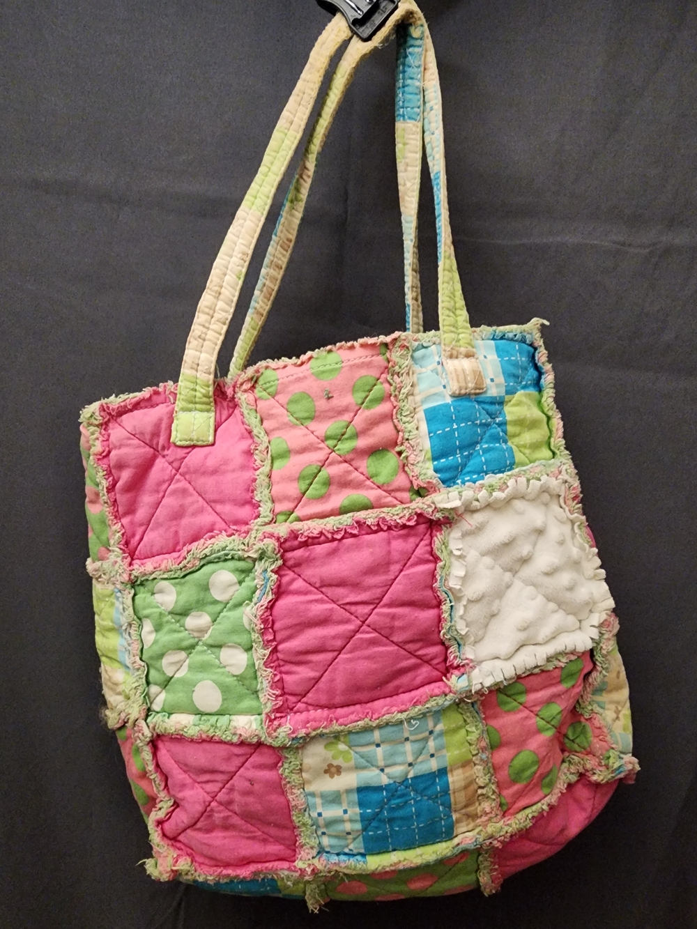 Colorful Quilted Patchwork Hobo Bag in Pink & Green